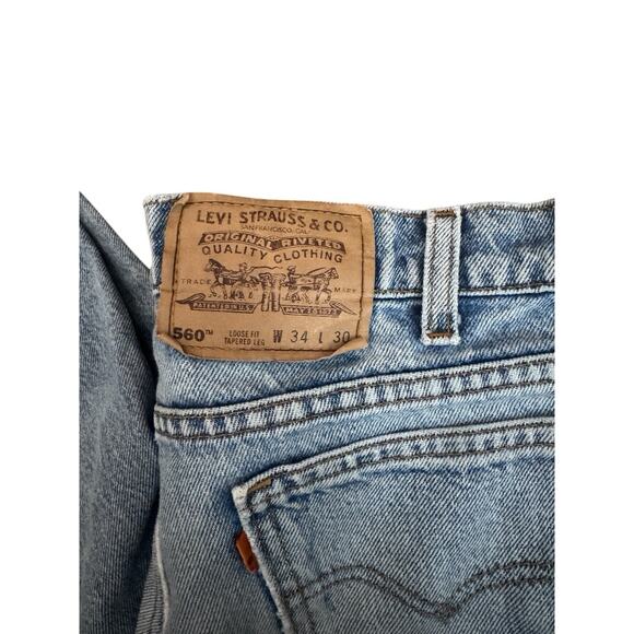 Vintage 90s Levis 560 Blue Jeans Men 34x30 Loose Tapered Orange Tab Made in USA - Picture 5 of 11